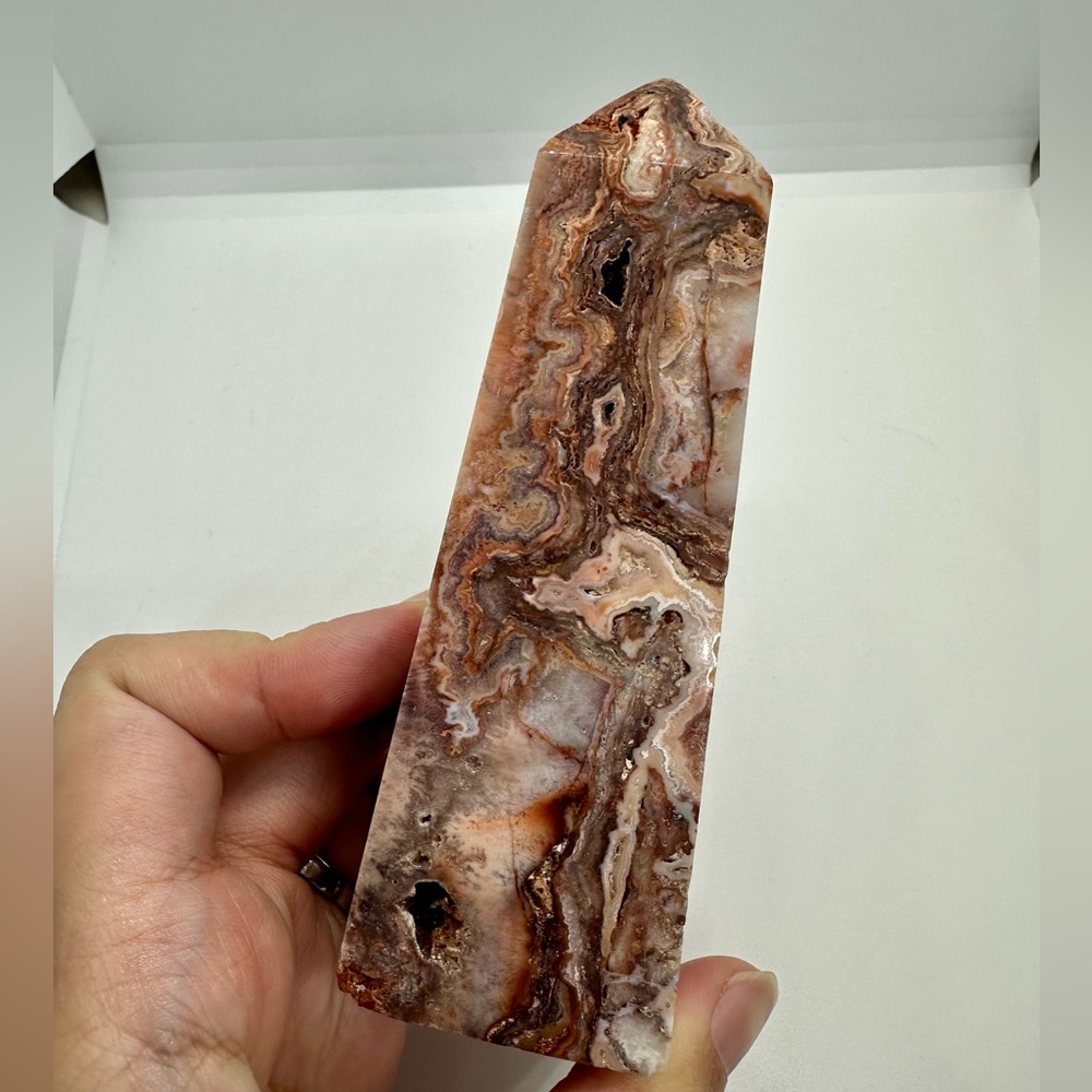 Crazy Lace Agate Crystal Obelisk, Indonesia, 236 g, 4.5”